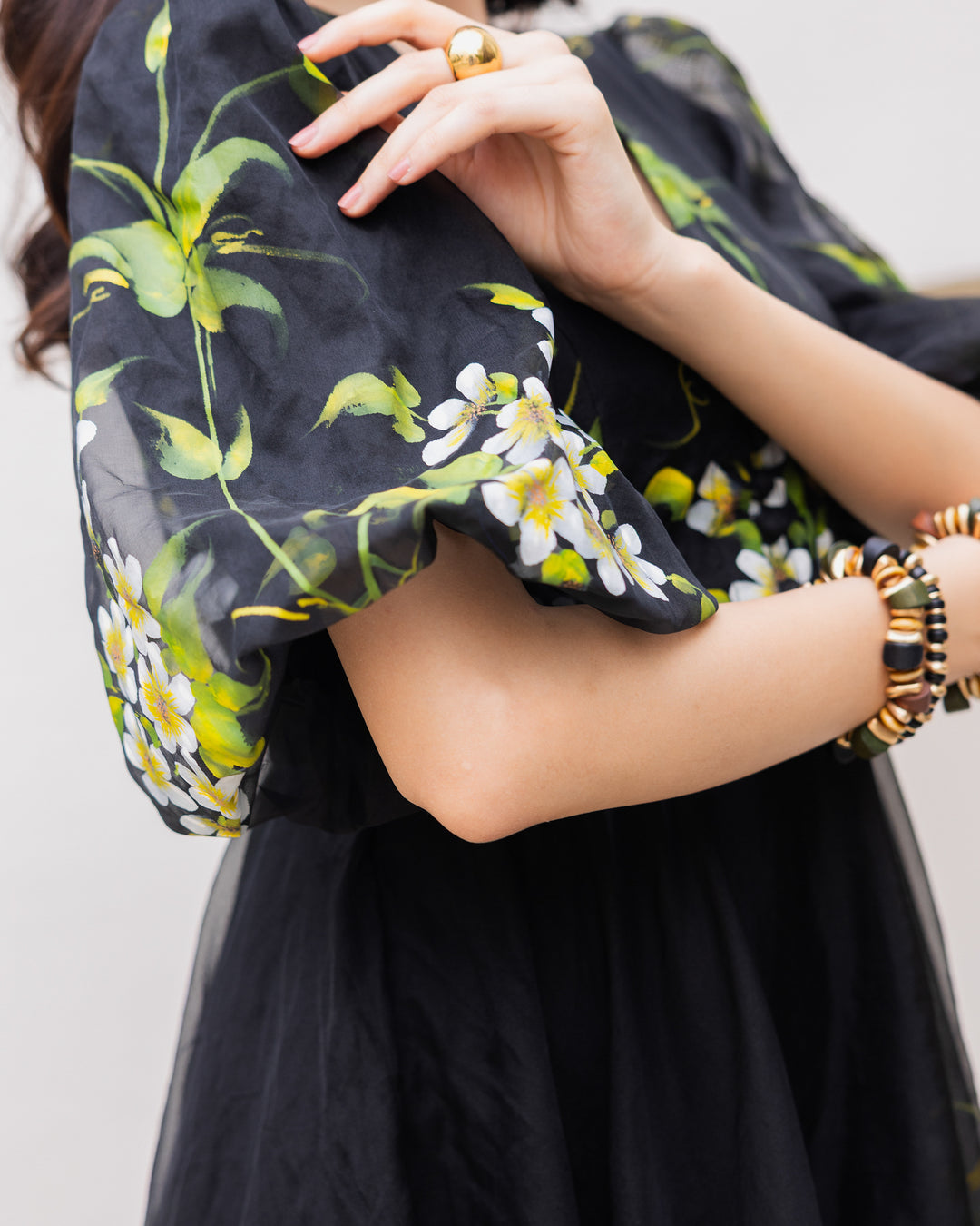 Black Organza Floral Dress