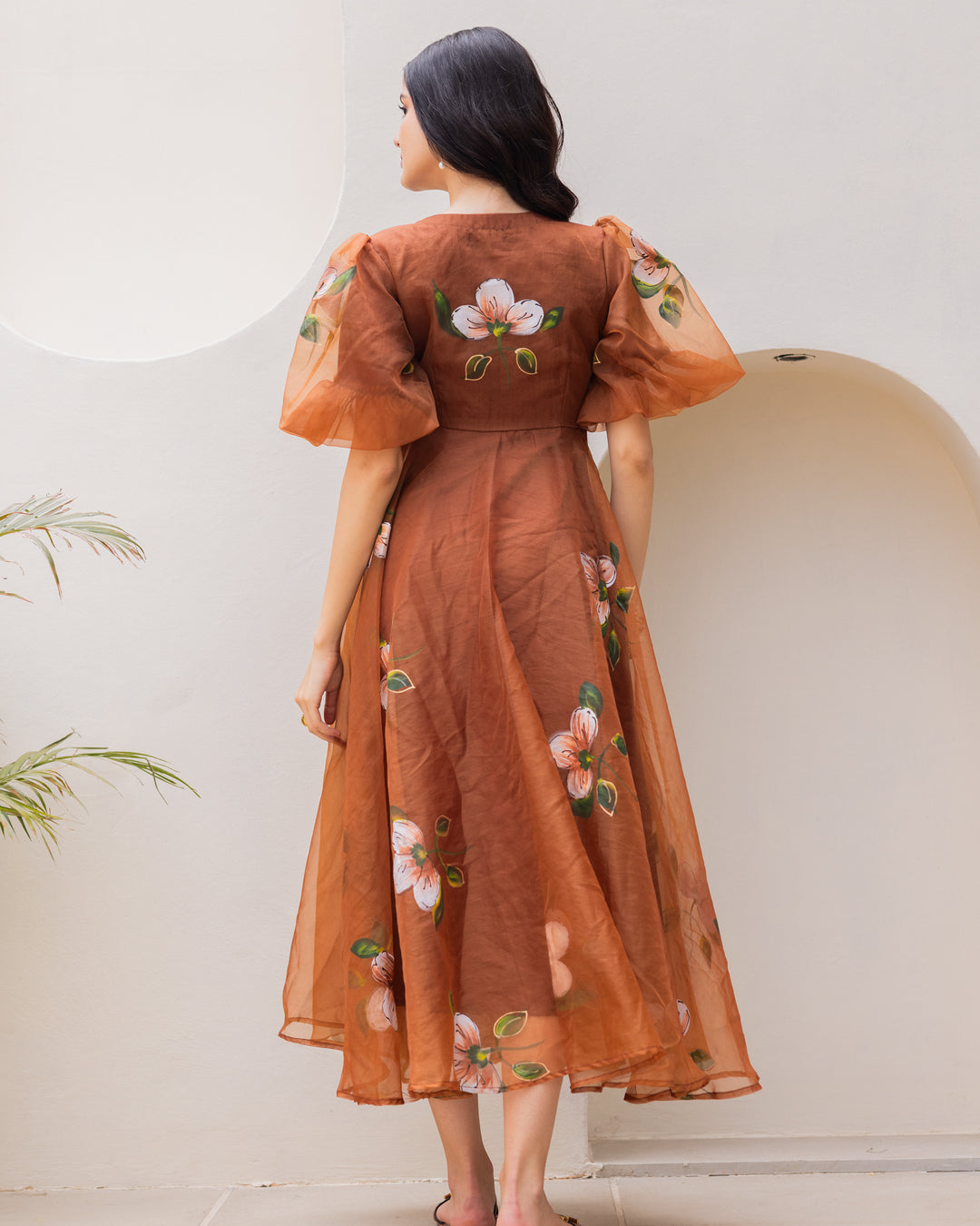 Brown Organza Floral Dress