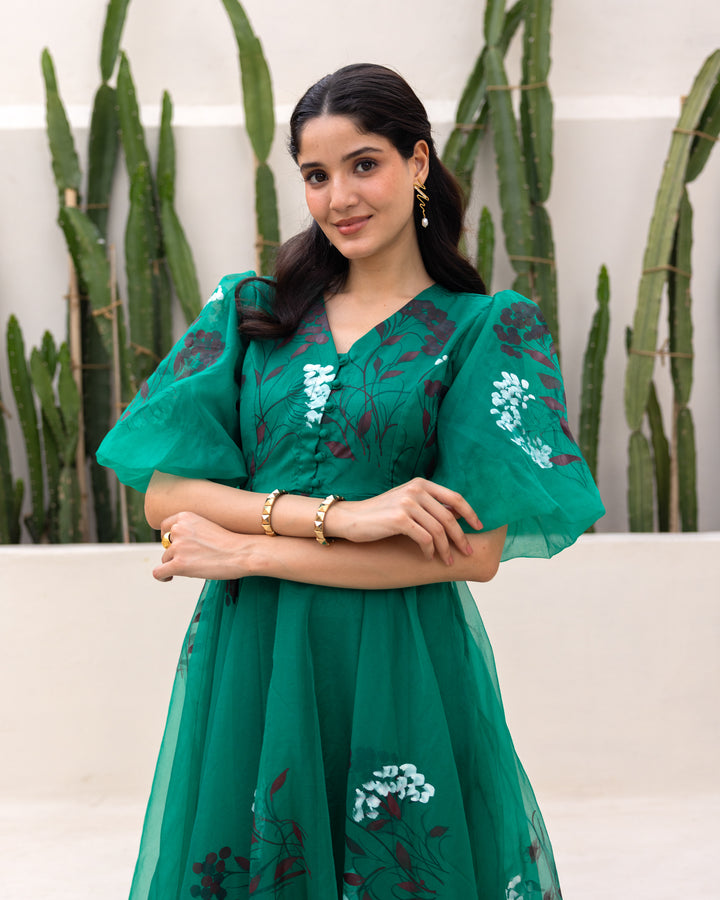 Green Organza Floral Dress