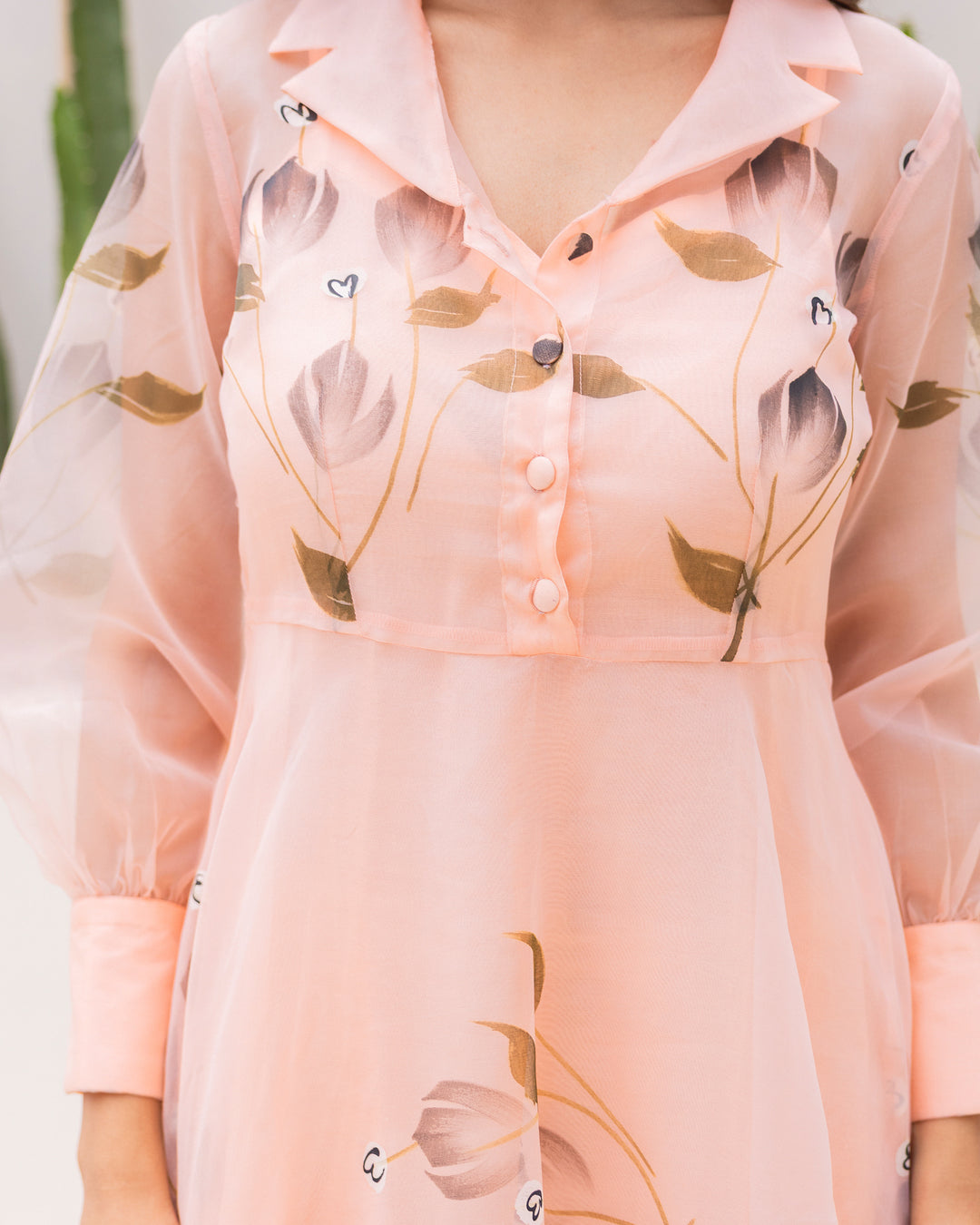 Peach Organza Floral Dress