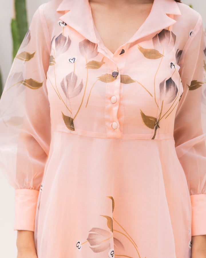 Peach Organza Floral Dress