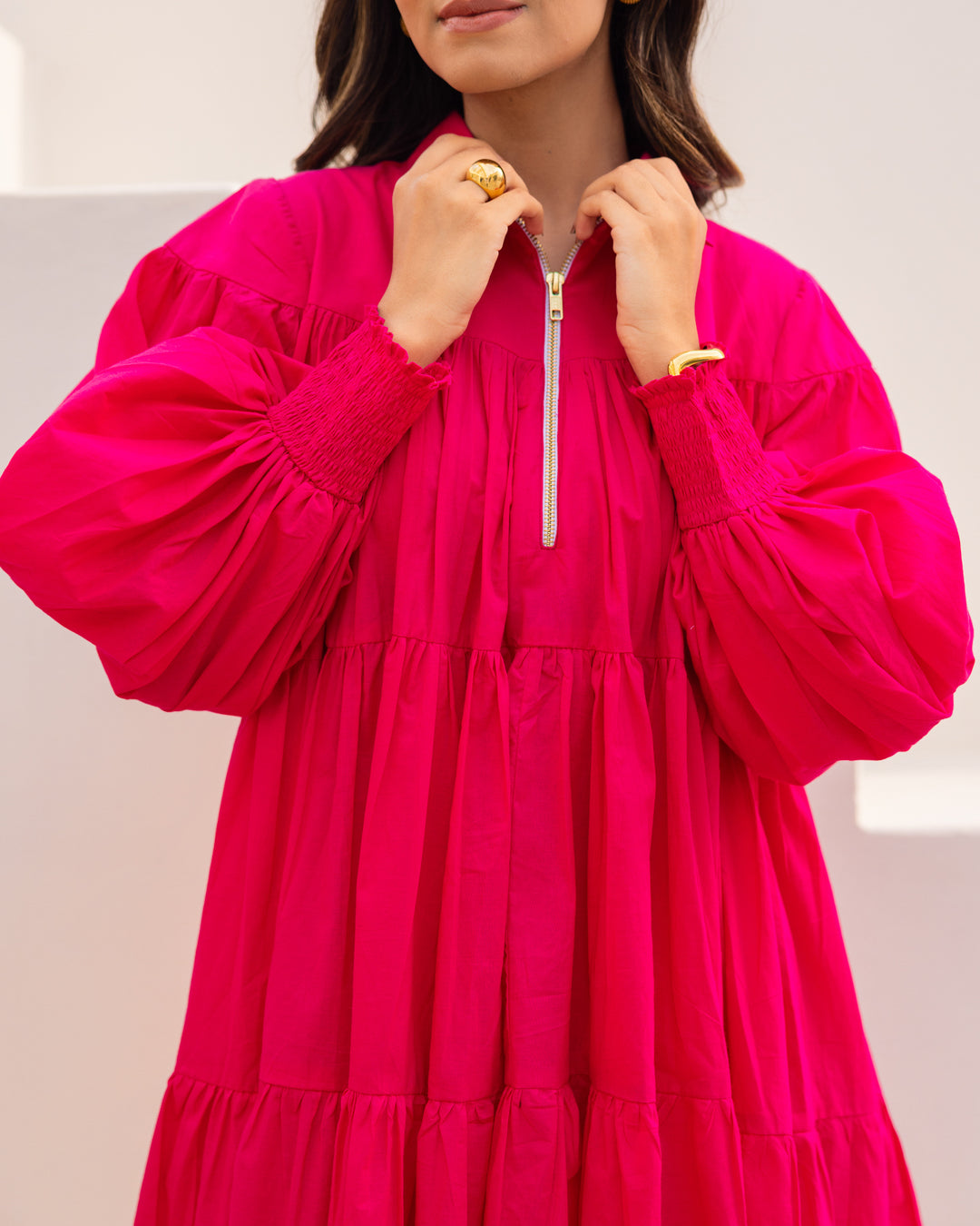 Pink Tiered Shirt Dress