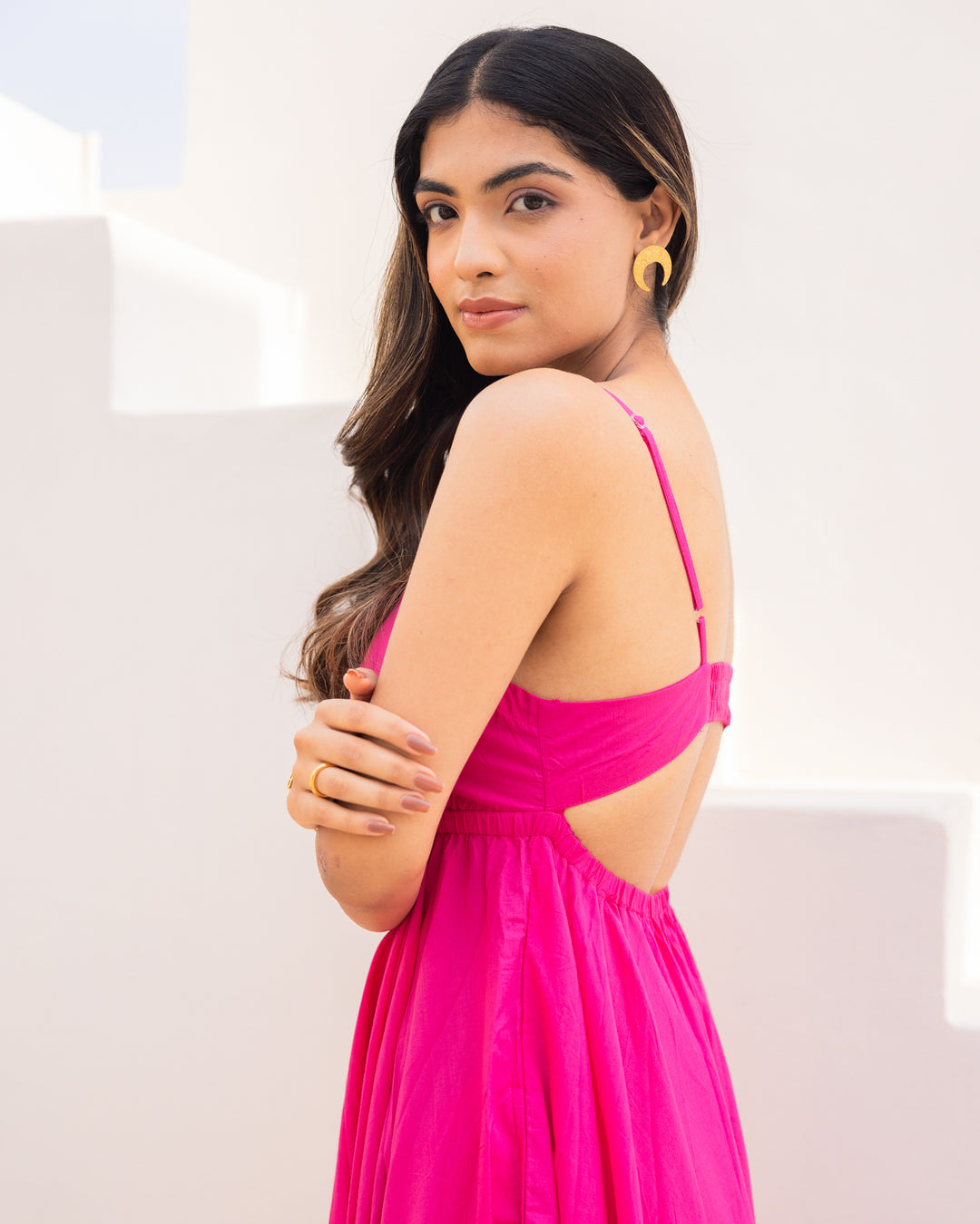 Solid Pink Cotton Maxi Dress