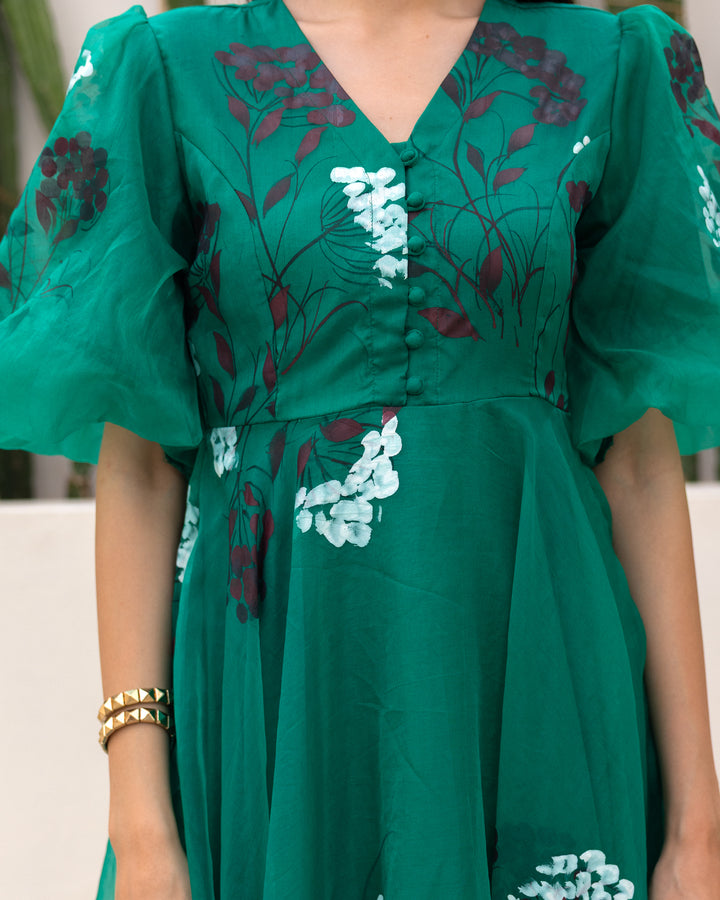Green Organza Floral Dress