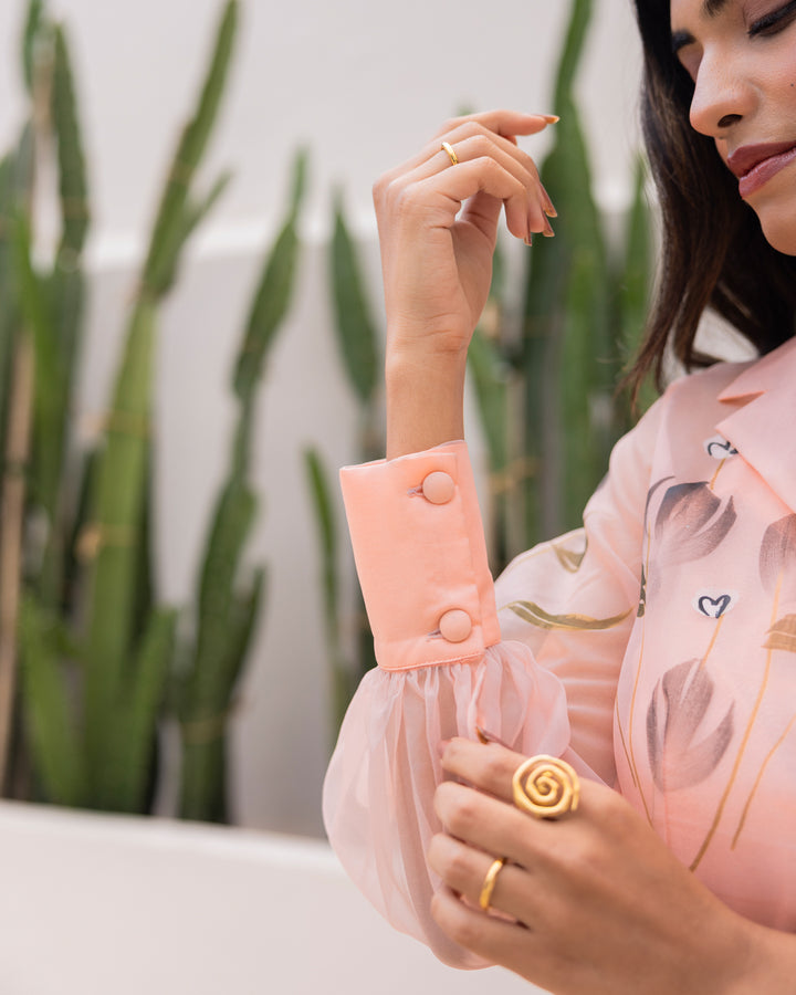 Peach Organza Floral Dress