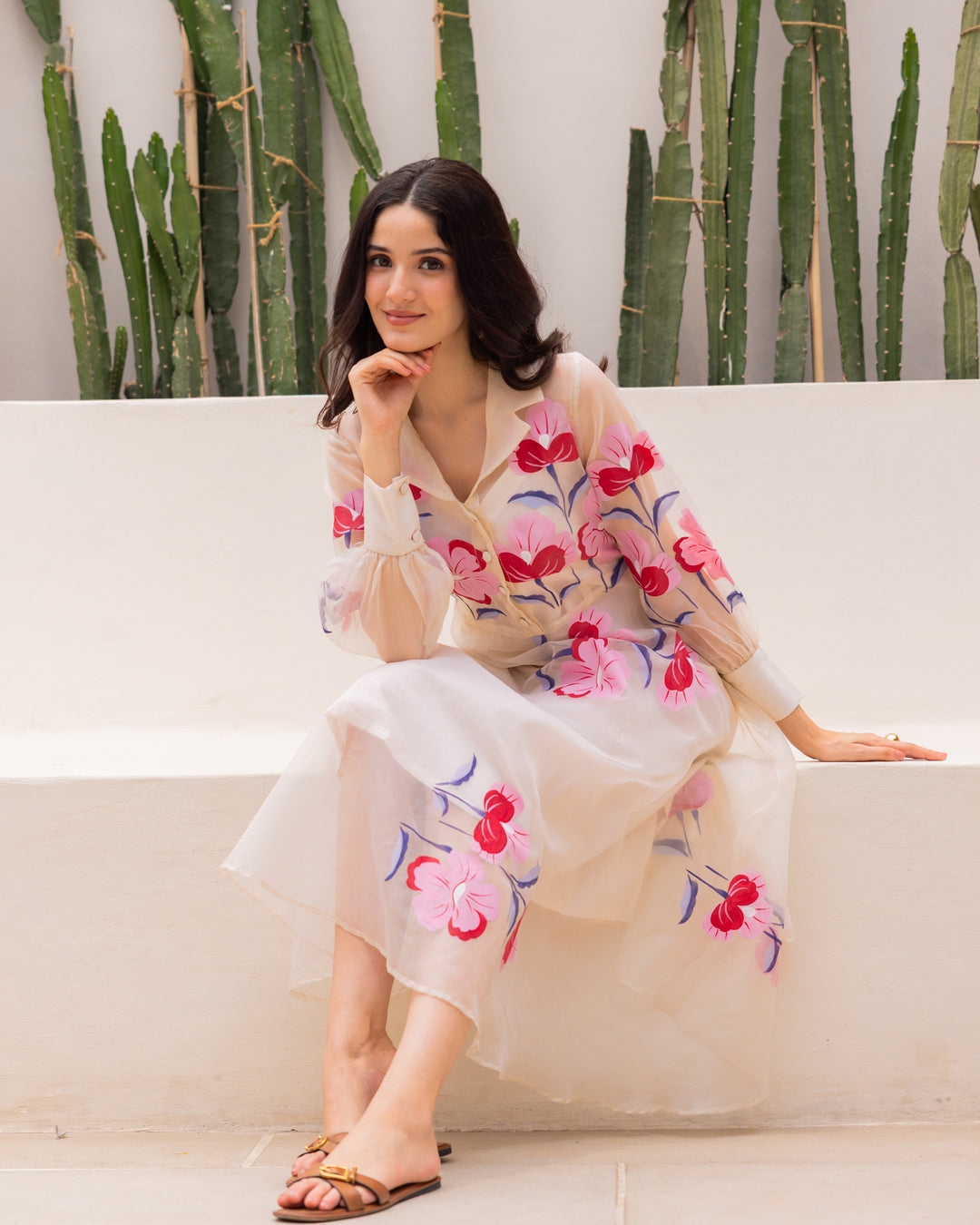 Off-white Organza Floral Dress