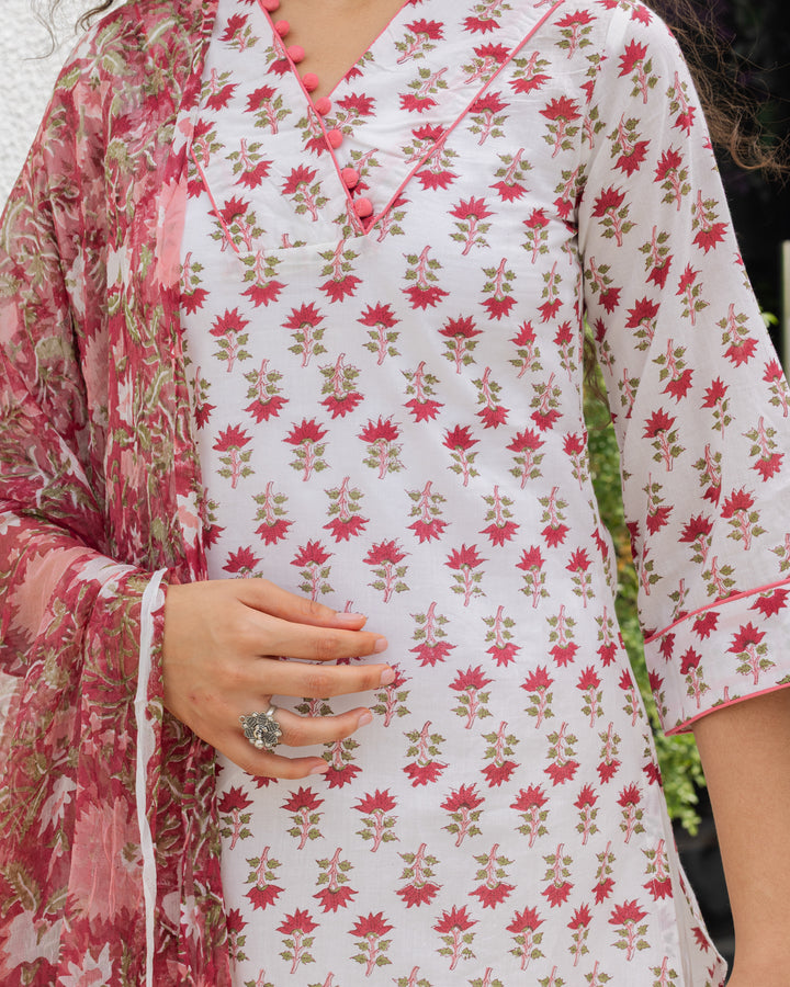 Handblock Printed Red Suit Set