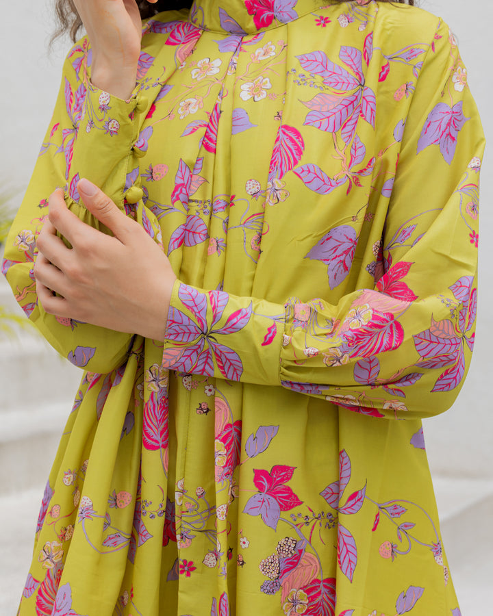 Lime Floral Printed Kurta set