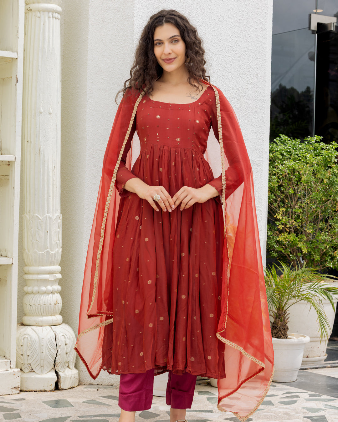 Rust Organza Suit Set