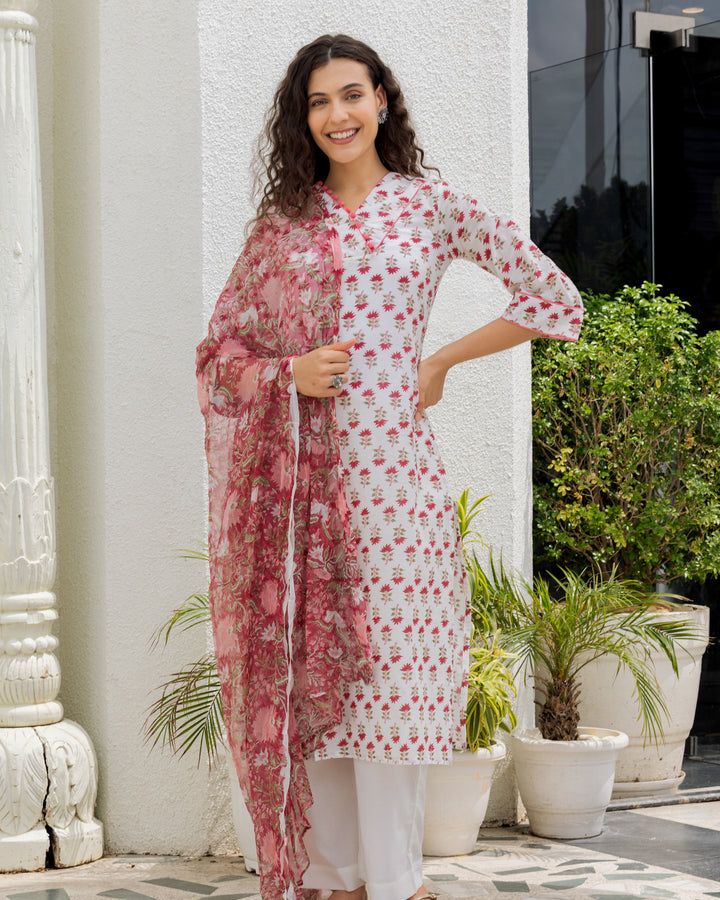 Handblock Printed Red Suit Set