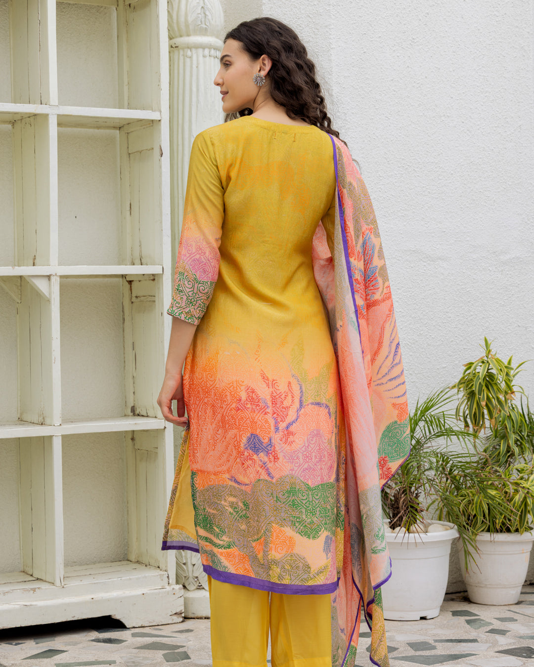 Mustard Silk Printed Suit Set