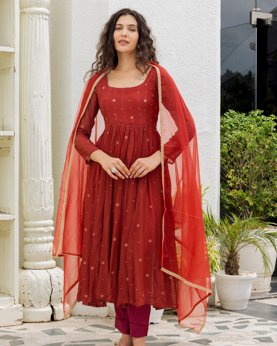 Rust Organza Suit Set