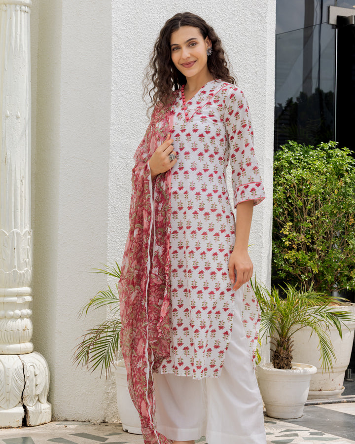 Handblock Printed Red Suit Set