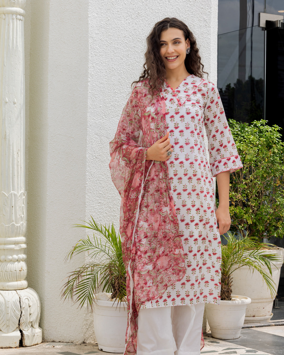 Handblock Printed Red Suit Set