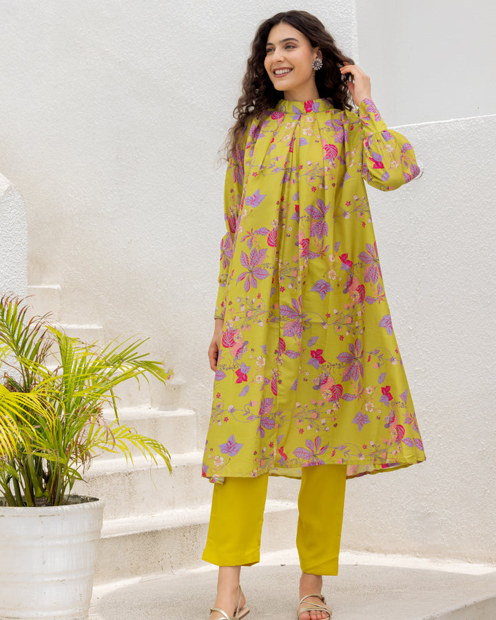 Lime Floral Printed Kurta set
