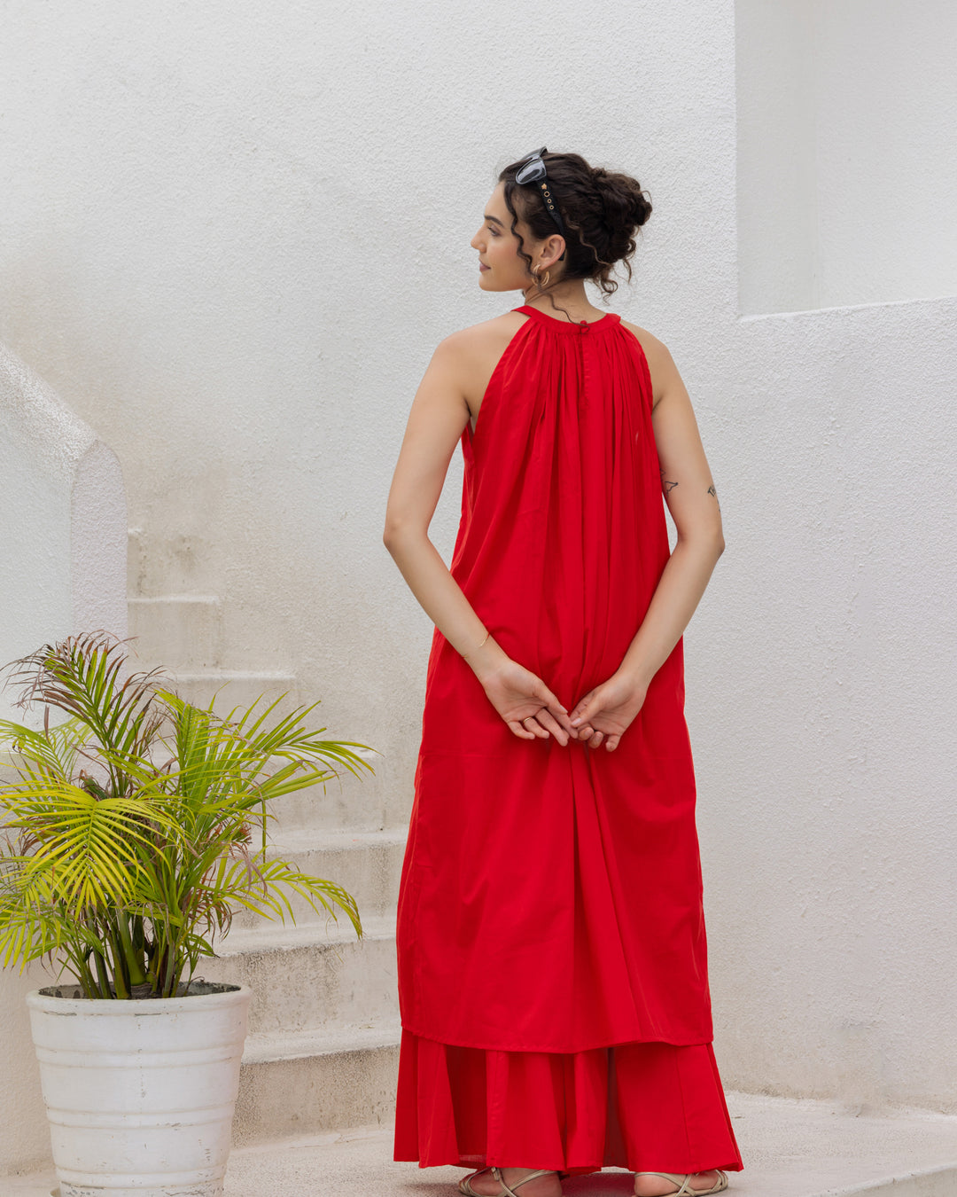 Red Halter Neck Kurta Set