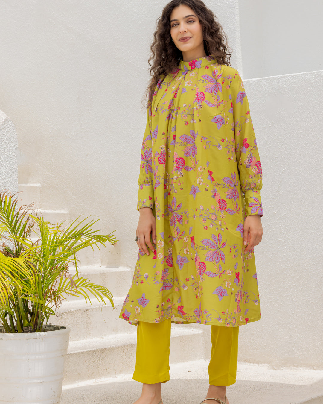 Lime Floral Printed Kurta set