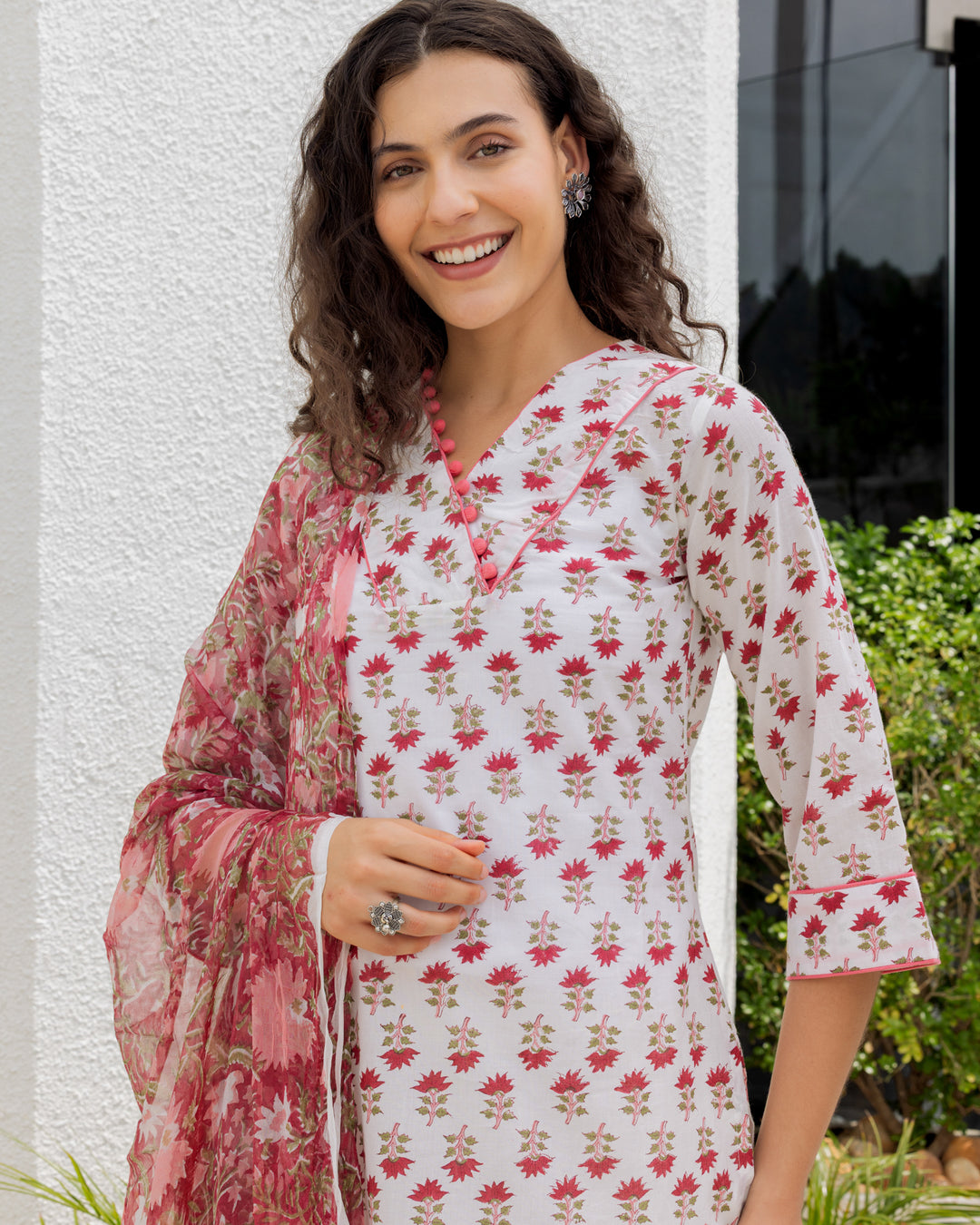 Handblock Printed Red Suit Set