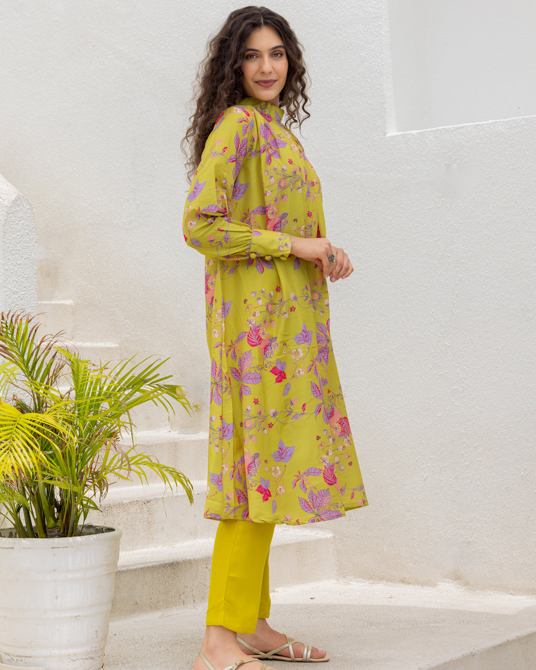 Lime Floral Printed Kurta set