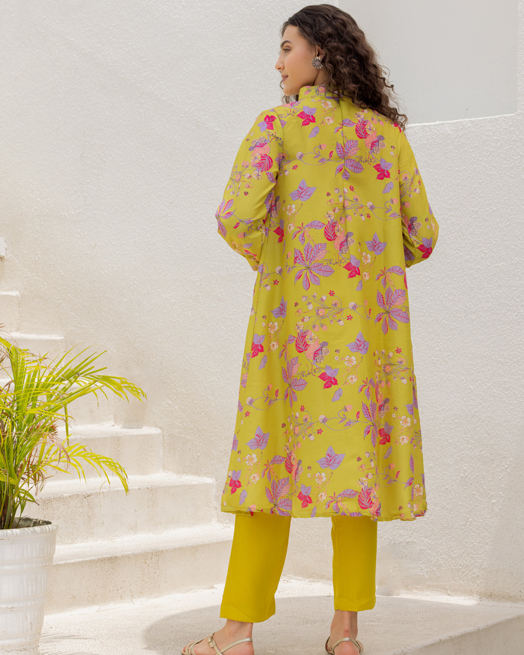 Lime Floral Printed Kurta set