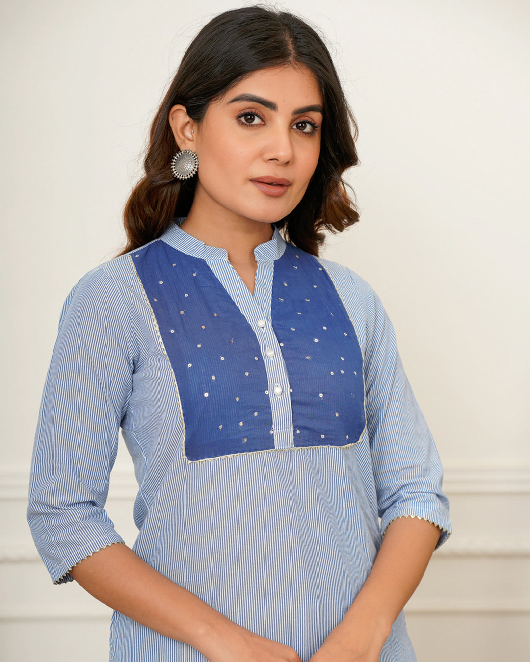Blue Stripes Straight Kurti