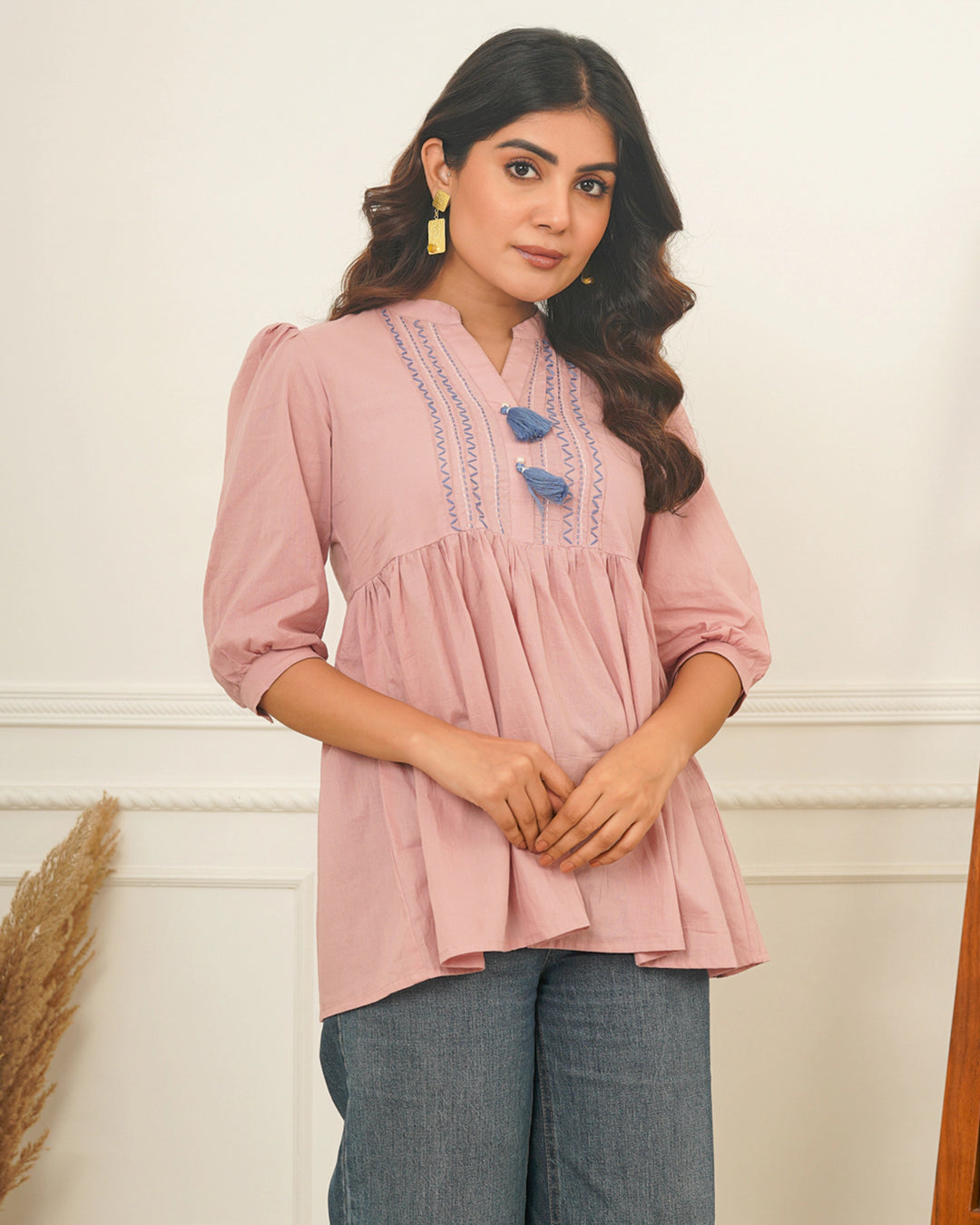Dusty Pink Handstitch Detail Top