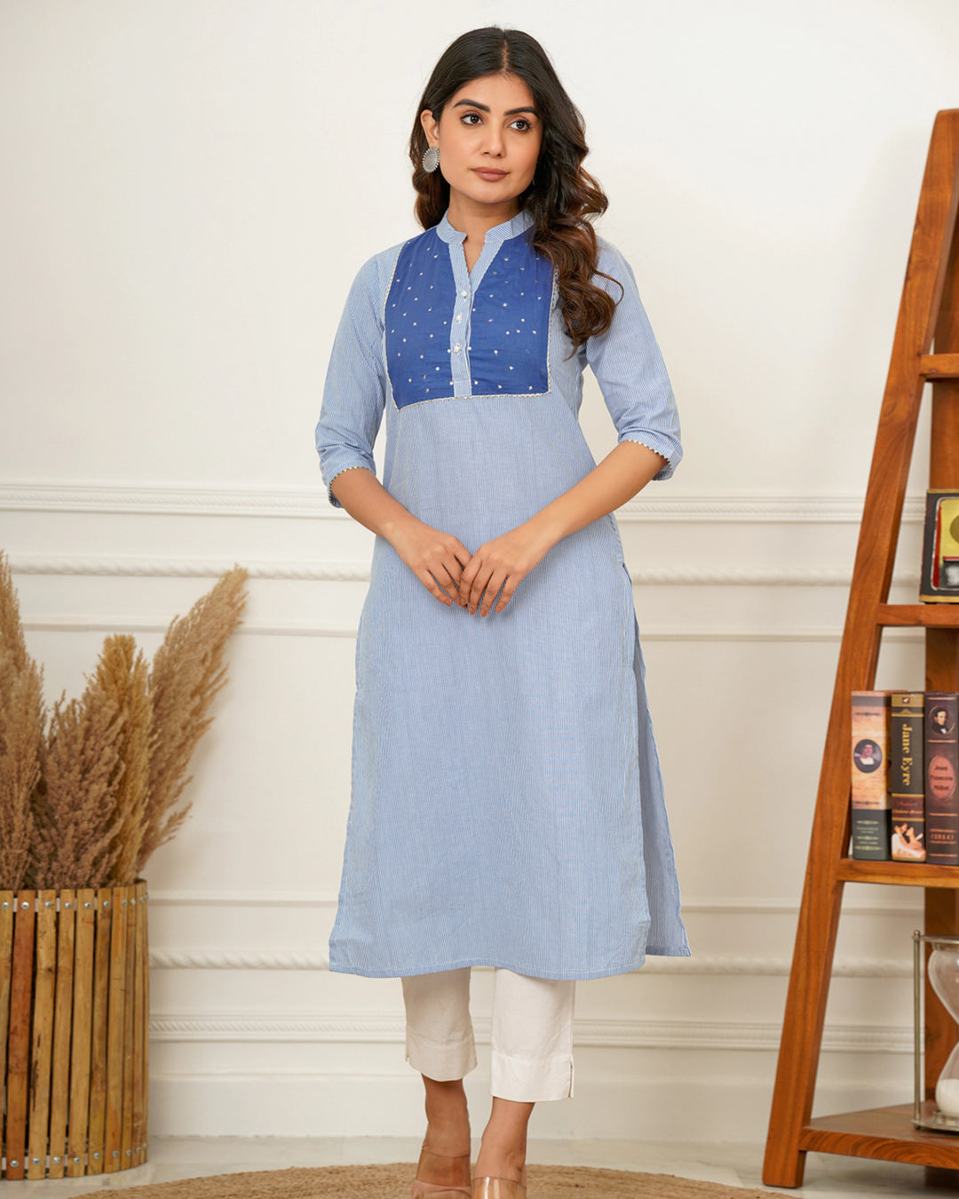Blue Stripes Straight Kurti