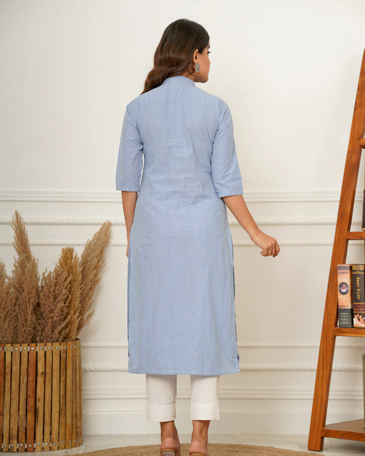 Blue Stripes Straight Kurti
