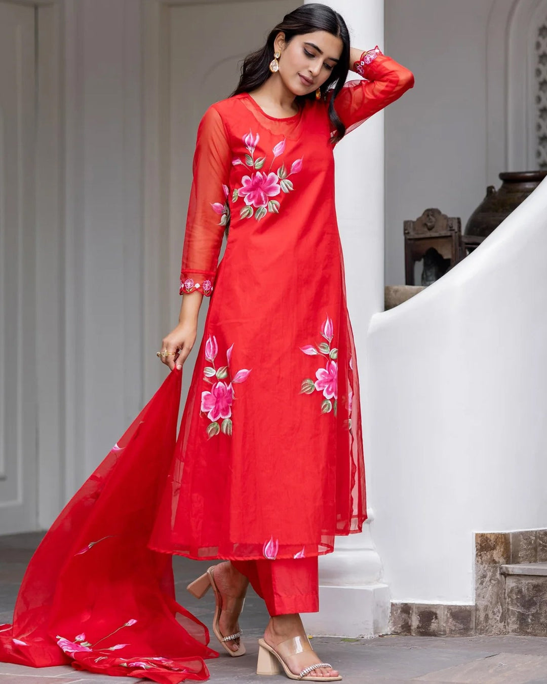 Red Blossom Hand Painted Suit Set