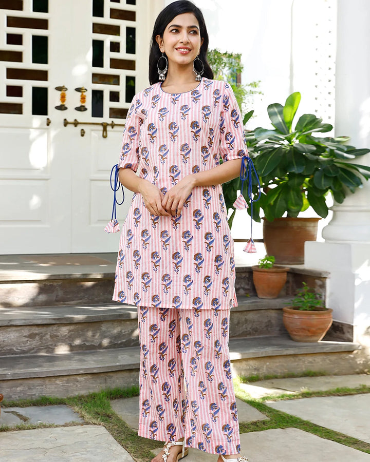 PINK FLORAL PRINT KURTA SET