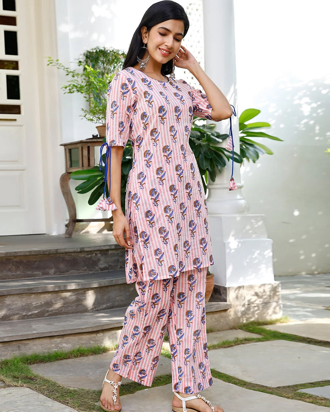Pink Floral Print Kurta Set