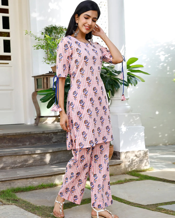 Pink Floral Print Kurta Set