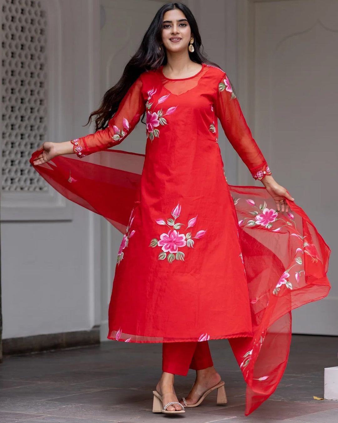 Red Blossom Hand Painted Suit Set