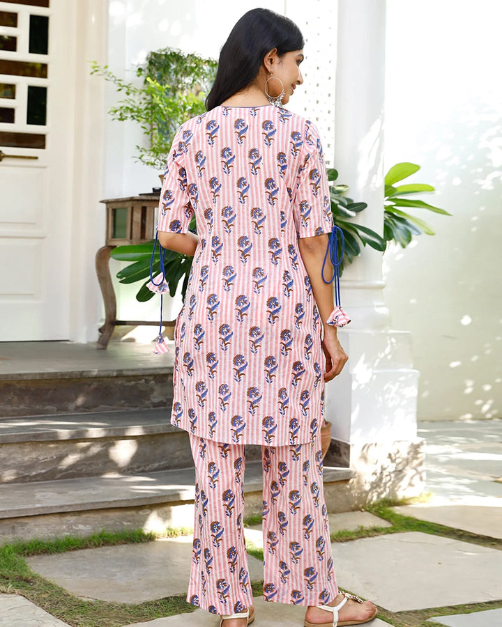 Pink Floral Print Kurta Set