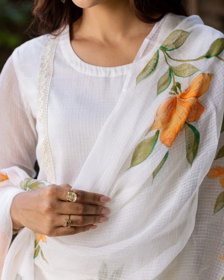 Dahalia White Handpainted Suit Set