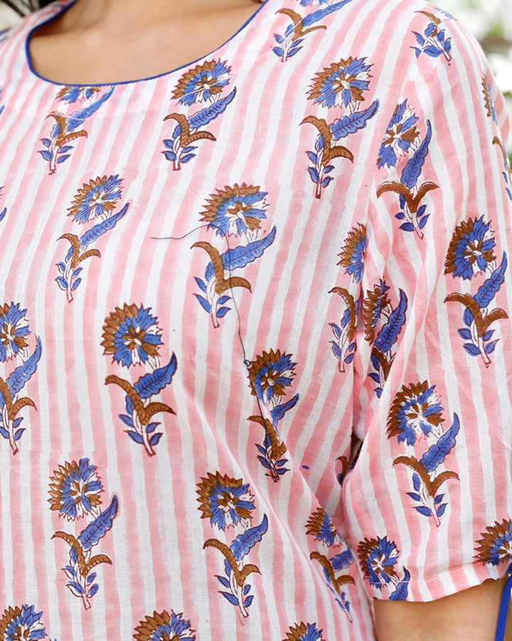 Pink Floral Print Kurta Set