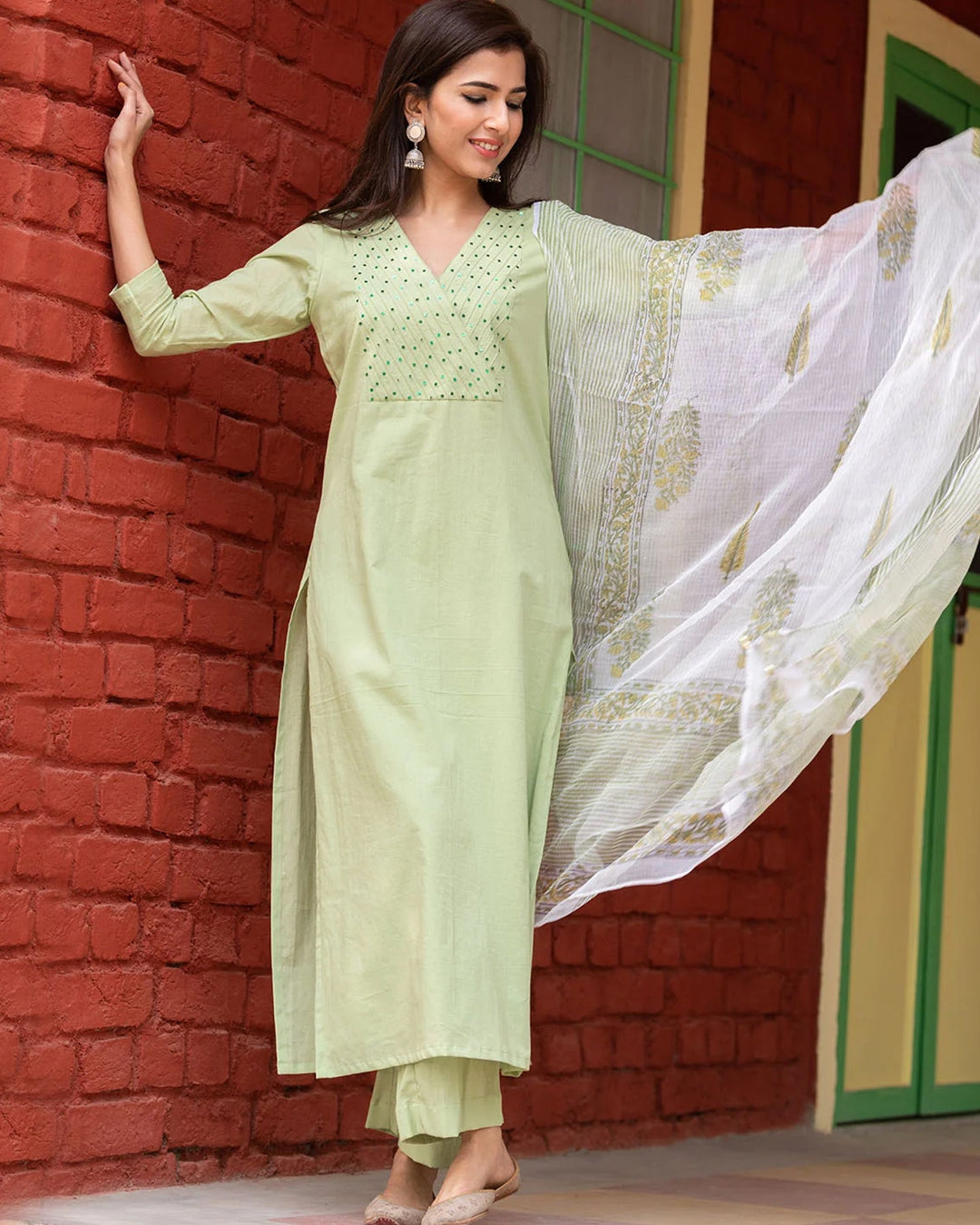 Mint Doria Dupatta Suit Set