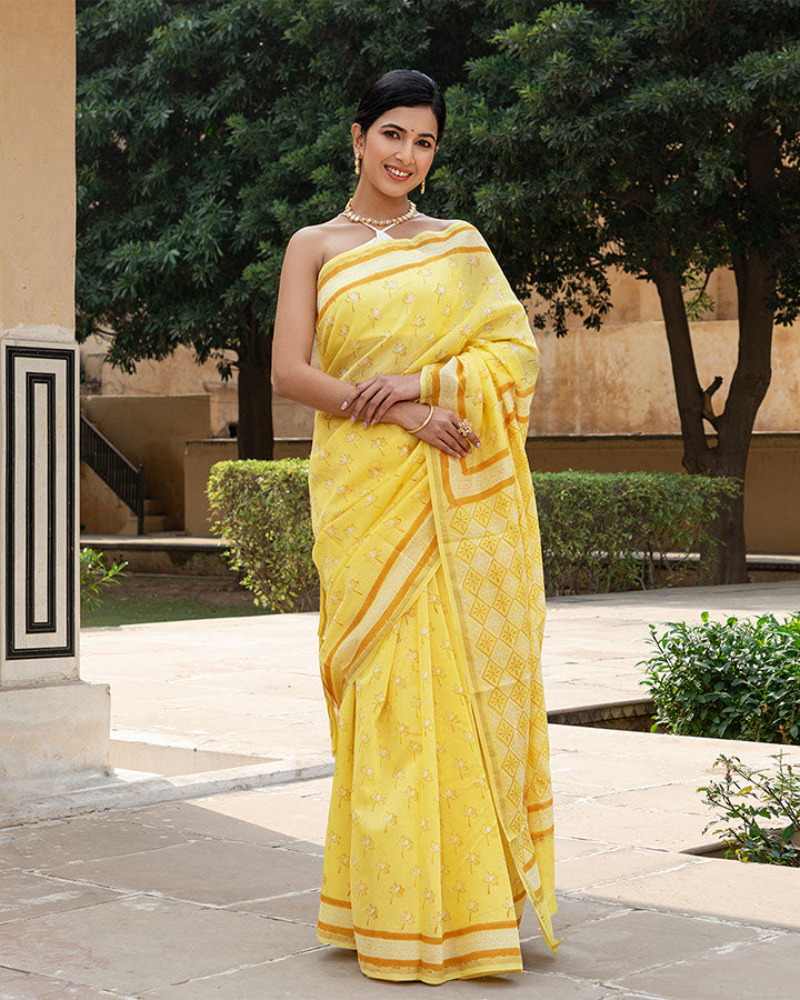 Yellow Lotus Chanderi Saree