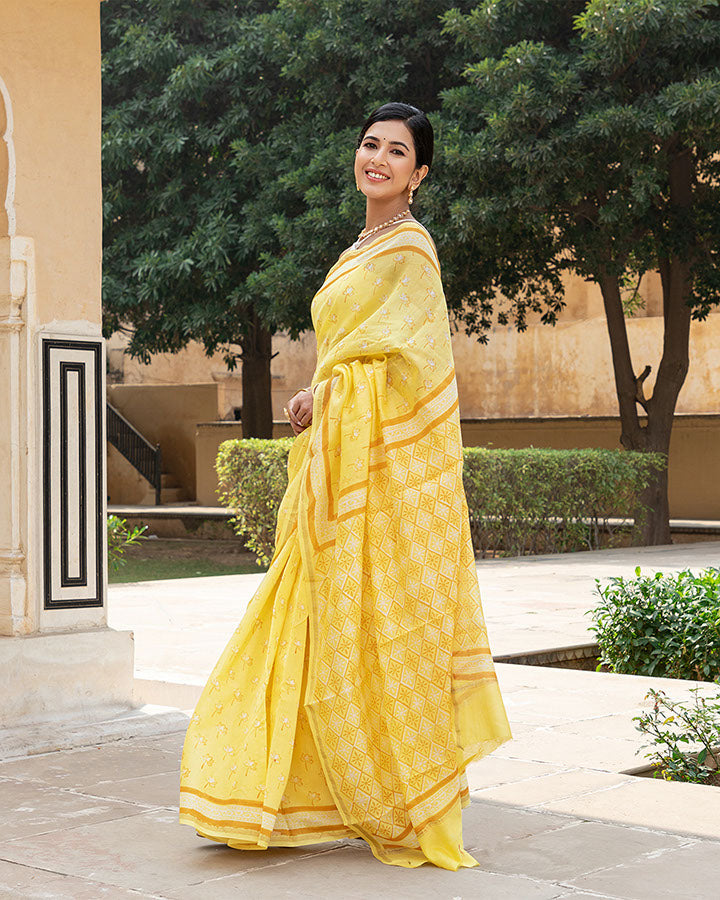 Yellow Lotus Chanderi Saree