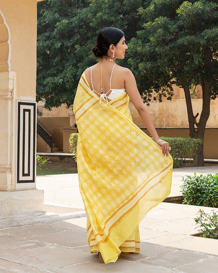 Yellow Lotus Chanderi Saree