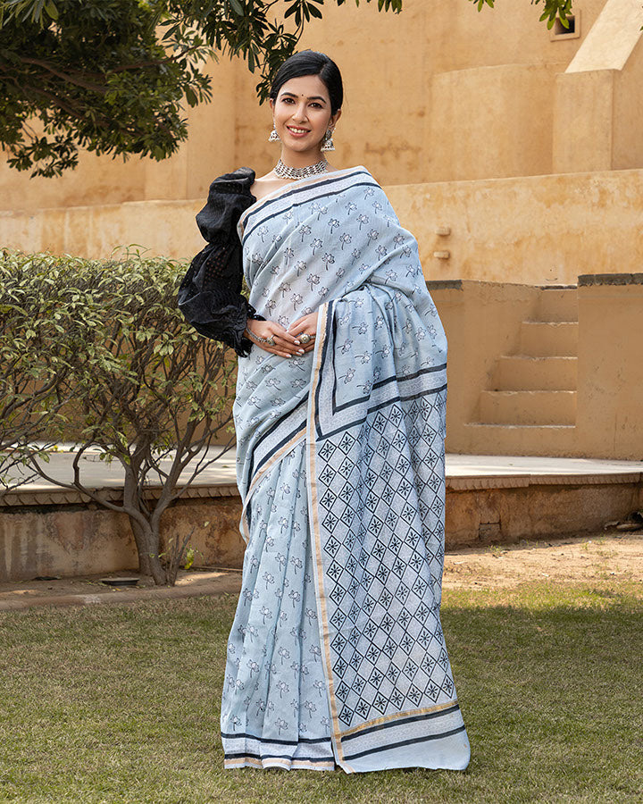 Grey Lotus Chanderi Saree