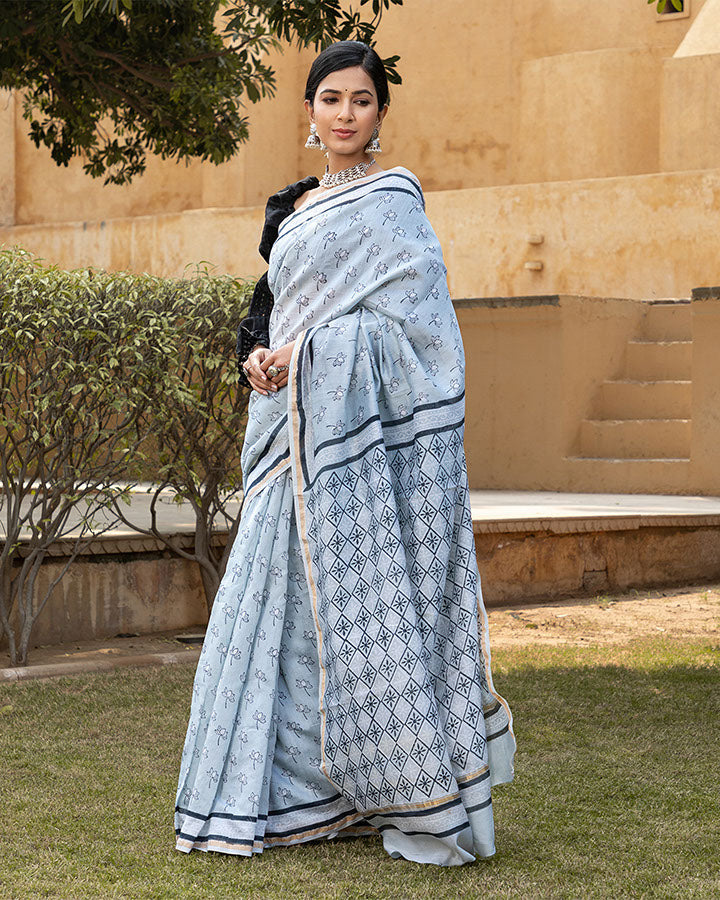 Grey Lotus Chanderi Saree