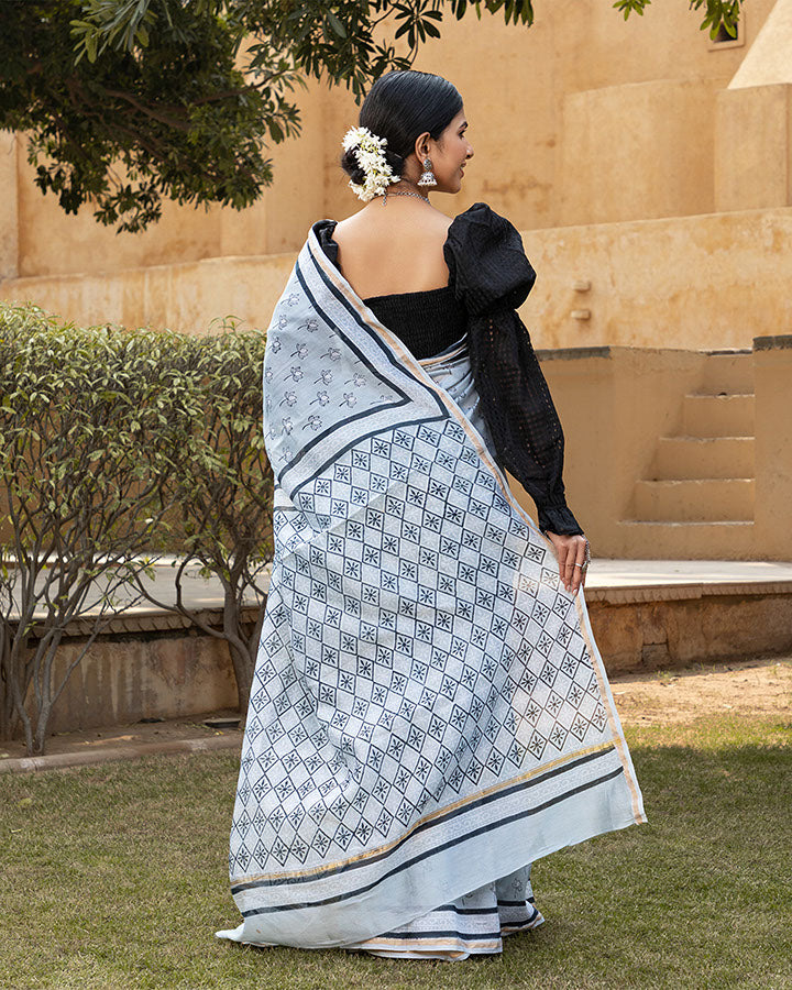 Grey Lotus Chanderi Saree