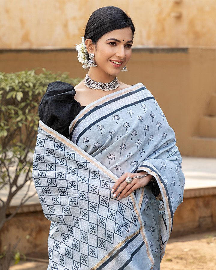 Grey Lotus Chanderi Saree