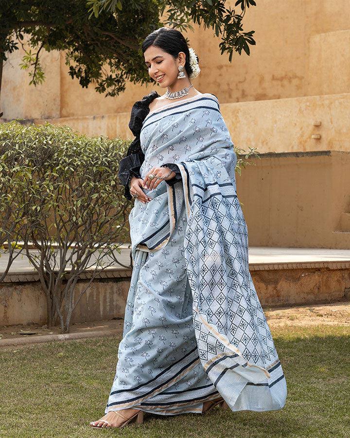 Grey Lotus Chanderi Saree