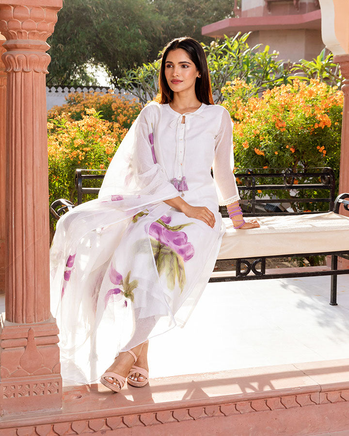 White Clementis Handpaint Suit Set