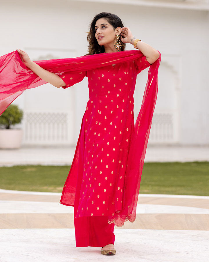 Neh Rani Pink Chanderi Suit Set