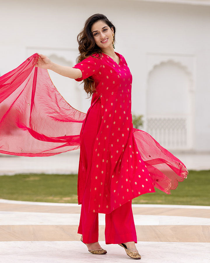 Neh Rani Pink Chanderi Suit Set