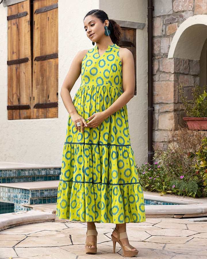 Green Ikat Maxi Dress Latest Ethnic Wear Ambraee Ambraee