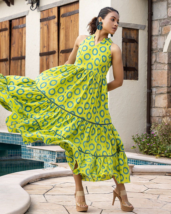 GREEN IKAT MAXI DRESS